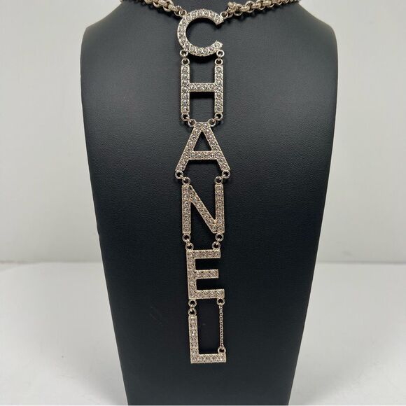 Crystal CHANEL Logo Runway Drop Necklace - Picture 2 of 8